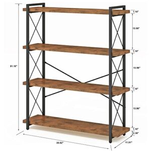 HCHQHS Bookshelf, 4-Tier Industrial Bookcase, Rustic Open Book Shelf, Freestanding Narrow Tall Bookshelves with Metal Frame