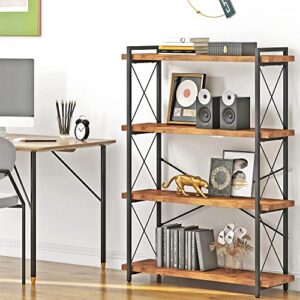 HCHQHS Bookshelf, 4-Tier Industrial Bookcase, Rustic Open Book Shelf, Freestanding Narrow Tall Bookshelves with Metal Frame