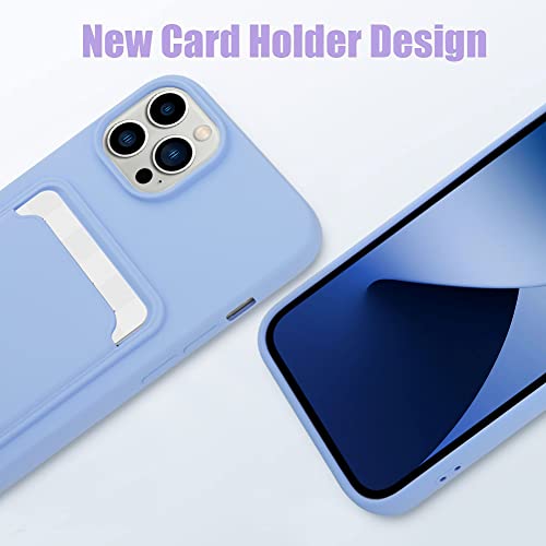 MZELQ Silicone Wallet for iPhone 14 Pro Max Case, Card Holder Camera Protection Cover for iPhone 14 Pro Max Case + Screen Protector, Card Slot Case Designed for iPhone 14 Pro Max Phone Case -Purple