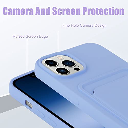 MZELQ Silicone Wallet for iPhone 14 Pro Max Case, Card Holder Camera Protection Cover for iPhone 14 Pro Max Case + Screen Protector, Card Slot Case Designed for iPhone 14 Pro Max Phone Case -Purple