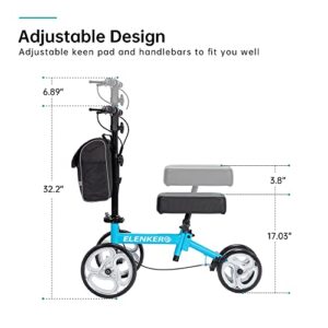ELENKER Steerable Knee Walker with 10" Front Wheels Deluxe Medical Scooter for Foot Injuries Compact Crutches Alternative Blue