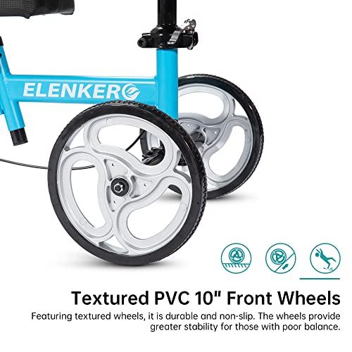 ELENKER Steerable Knee Walker with 10" Front Wheels Deluxe Medical Scooter for Foot Injuries Compact Crutches Alternative Blue