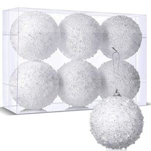 bbto 6 pieces 4 inch foam christmas ball ornament white ations glitter tree ornaments large hanging xmas for wedding home tabletop