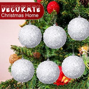 BBTO 6 Pieces 4 Inch Foam Christmas Ball Ornament White ations Glitter Tree Ornaments Large Hanging Xmas for Wedding Home Tabletop