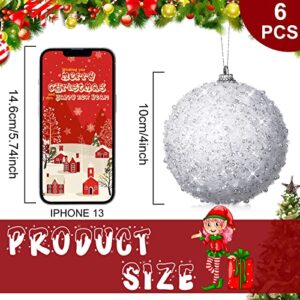 BBTO 6 Pieces 4 Inch Foam Christmas Ball Ornament White ations Glitter Tree Ornaments Large Hanging Xmas for Wedding Home Tabletop