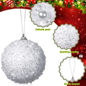 BBTO 6 Pieces 4 Inch Foam Christmas Ball Ornament White ations Glitter Tree Ornaments Large Hanging Xmas for Wedding Home Tabletop