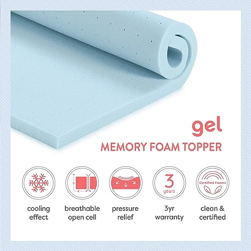 Best Price Mattress 2 Inch Ventilated Memory Foam Mattress Topper, Cooling Gel Infusion, Queen Blue