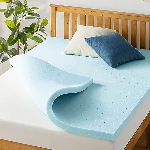 Best Price Mattress 2 Inch Ventilated Memory Foam Mattress Topper, Cooling Gel Infusion, Queen Blue