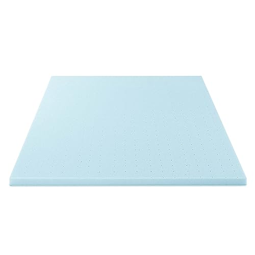 Best Price Mattress 2 Inch Ventilated Memory Foam Mattress Topper, Cooling Gel Infusion, Queen Blue