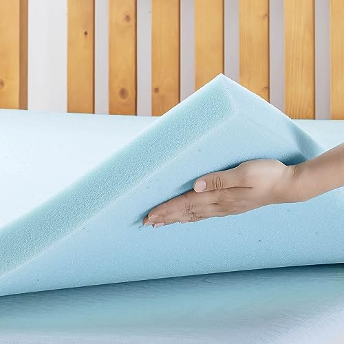 Best Price Mattress 2 Inch Ventilated Memory Foam Mattress Topper, Cooling Gel Infusion, Queen Blue