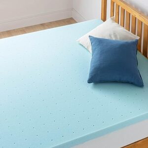 Best Price Mattress 2 Inch Ventilated Memory Foam Mattress Topper, Cooling Gel Infusion, Queen Blue