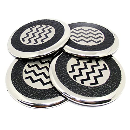 Metal Coasters Unique Fine Modern Designs in Set of 4 Units Wedding Birthday Office Gift (Senses)