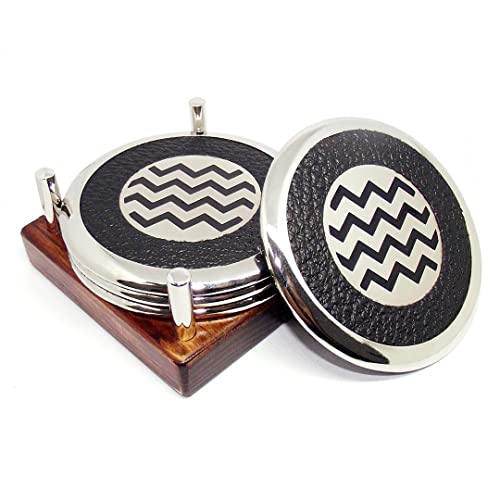 Metal Coasters Unique Fine Modern Designs in Set of 4 Units Wedding Birthday Office Gift (Senses)