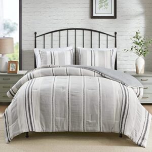 hyde lane tahoe farmhouse bedding set,grey modern king size comforter,cotton top with neutral rustic style stripes, boho bedroom bed sets,3-pieces including matching pillow shams(104x90 inches)