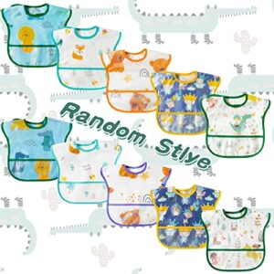 Zainpe 5Pcs Snap Baby Bibs Fox Bear Waterproof Stain Resistant Feeding Bib with Food Catcher Pocket Washable Adjustable Starter Bib Unisex Animals Burp Cloths for Infants Newborns Toddlers 6-24 Months