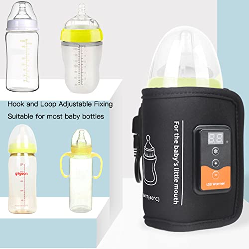 Sanpyl Milk Bottle Warmer, USB Powered Car Baby Bottle Heating Bag Travel Breast Milk Warmer with Temp Control and LCD Display, Evenly Heating for Indoor, Outdoor, Traveling, Driving