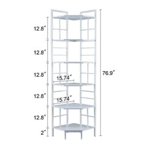 HOMISSUE 6 Tier Industrial Corner Shelf Unit, 76.9” Tall Corner Bookcase Storage Display Organizer Storage Stand for Home Office White