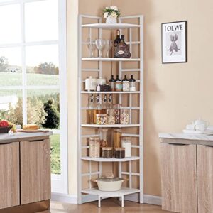 HOMISSUE 6 Tier Industrial Corner Shelf Unit, 76.9” Tall Corner Bookcase Storage Display Organizer Storage Stand for Home Office White