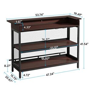 Tribesigns Industrial Home Bar Unit, 3 Tier Liquor Bar Table with Stemware Rack and Wine Storage Display Shelf, Mini Bar Cabinet with Glass Holder Footrest and Mesh Front