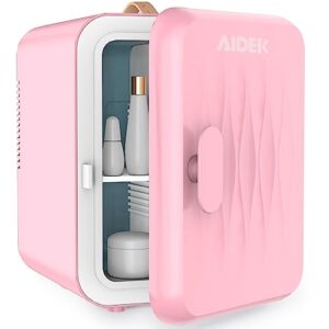 aidek cosmetic makeup mini fridge for skin care, 4l portable beauty fridges diy shelves for bedroom, dorm, office, small refrigerator, ac/dc12v car cooler for desktop and travel (rose pink)