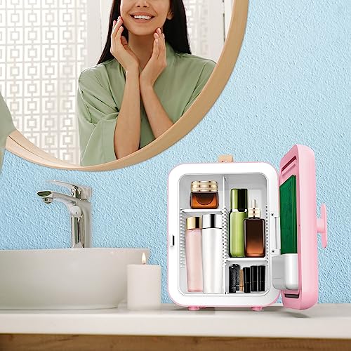 Aidek Cosmetic Makeup Mini Fridge for Skin Care, 4L Portable Beauty Fridges DIY Shelves for Bedroom, Dorm, Office, Small Refrigerator, AC/DC12v Car Cooler for Desktop and Travel (Rose Pink)