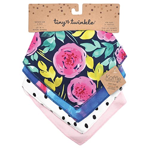 Tiny Twinkle Bandana Scarf Bibs 4 Pack - Waterproof and Absorbent Infant Drool and Teething Bandana Baby Bib (Peony Set 4-Pack)