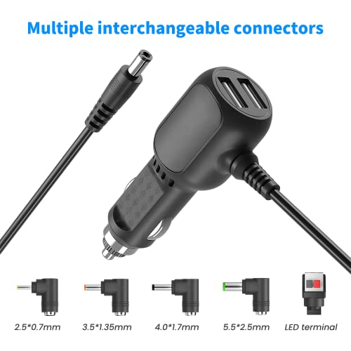 12 Volt DC Car Charger for Portable DVD Player, Universal Replacement Cigarette Lighter Power Cord for RCA, DBPOWER, Sylvania DVD Player, Snailax Seat Cushion, Breast Pump, Dual USB Port Car Charger