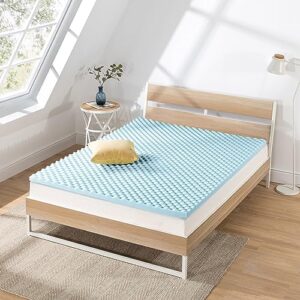 Best Price Mattress 2 Inch Egg Crate Memory Foam Mattress Topper, Cooling Gel Infusion, Queen, Blue