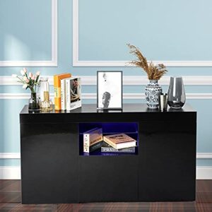 Lamerge Sideboard Buffet Cabinet,Led TV Stand with Storage,High Glossy Panel, UV Coated,TV Table,Kitchen Cabinet, Bar Cabinet. 53.1" L×13" W×28" H,Black