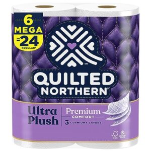 quilted northern ultra plush toilet paper, 6 mega rolls = 24 regular rolls