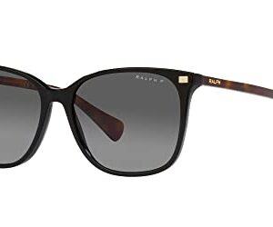 Ralph by Ralph Lauren Women's RA5293 Square Sunglasses, Shiny Black/Polarized Gradient Brown, 56 mm