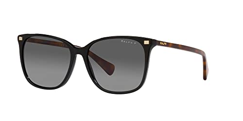 Ralph by Ralph Lauren Women's RA5293 Square Sunglasses, Shiny Black/Polarized Gradient Brown, 56 mm