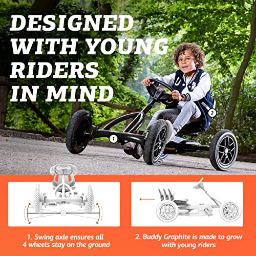 Berg Toys - Buddy Graphite Pedal Go Kart - Go Kart - Go Cart for Kids - Pedal Car Outdoor Toys for Children Ages 3-8 - Ride On-Toy - BFR System - Adjustable Seat - Pedal Kart for Kids