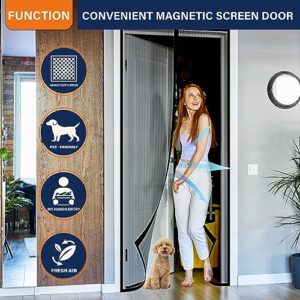 Magnetic Screen Door, Keep Bugs Out, Pet & Kid Friendly，Works with Front Doors, Sliding Doors,Fit Door Size 30 x 80 Inches ‎Black