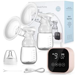 electric breast pump，double breast pump，electric double breast pump，used for home and travel breast pumps，4 mode & 9 levels，come with 28mm flanges (pink)