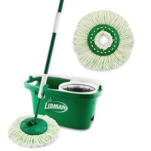 libman tornado spin mop system plus 1 refill head | mop and bucket with wringer set | floor mop | libman mop | mops for floor cleaning | hardwood floor mop | 2 total mop heads included,green