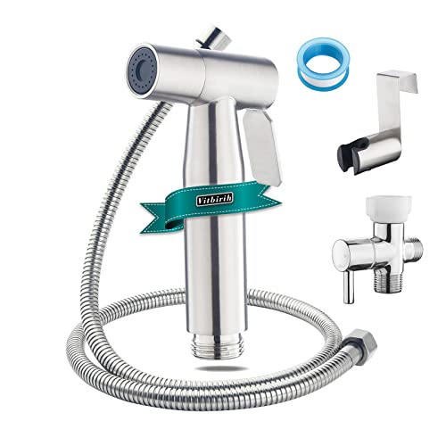 Bidet Sprayer for Toilet, Vitbirih Bidets for Existing Toilets Handheld Bidet Sprayer Adjustable Jet Spray for Toilet Bathroom Muslin Shower Cloth Diaper Sprayer Set Stainless Steel