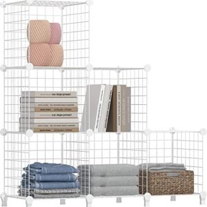 Wolizom Wire Cube Storage, Metal Grids Shelves Bookshelf, Stackable Modular Shelving Organizer, DIY Closet Bookcase Bookshelf, 6-Cube Grid Storage Shelf for Bedroom, Living Room, Office