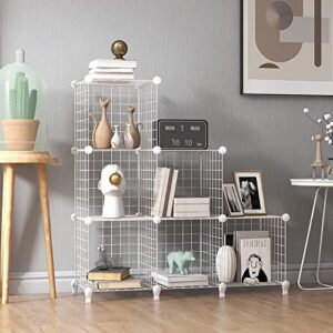 Wolizom Wire Cube Storage, Metal Grids Shelves Bookshelf, Stackable Modular Shelving Organizer, DIY Closet Bookcase Bookshelf, 6-Cube Grid Storage Shelf for Bedroom, Living Room, Office