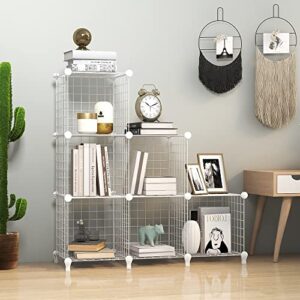 Wolizom Wire Cube Storage, Metal Grids Shelves Bookshelf, Stackable Modular Shelving Organizer, DIY Closet Bookcase Bookshelf, 6-Cube Grid Storage Shelf for Bedroom, Living Room, Office