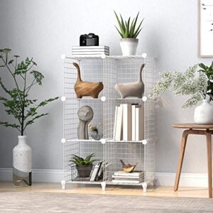 Wolizom Wire Cube Storage, Metal Grids Shelves Bookshelf, Stackable Modular Shelving Organizer, DIY Closet Bookcase Bookshelf, 6-Cube Grid Storage Shelf for Bedroom, Living Room, Office