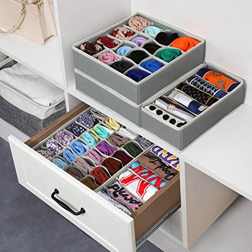 5 Pack Sock Underwear Organizer Drawer Dividers, Foldable Fabric Dresser Closet Organizers Box, Bedroom Cabinet Organization and Storage Bins for Baby Clothes, Undies, Handkerchiefs, Scarf, Ties, Belt