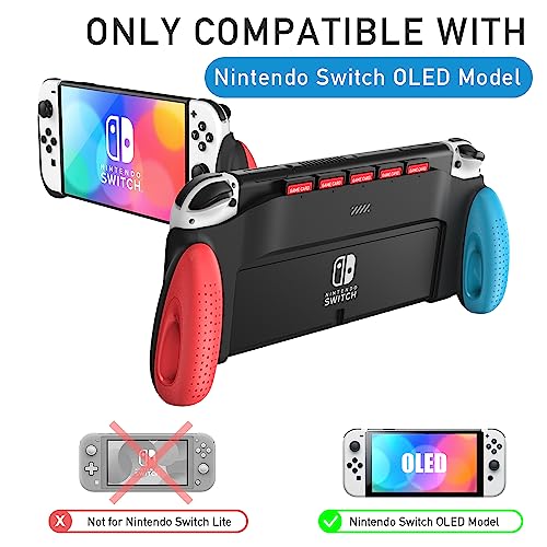 Switch OLED Grip, JUSPRO Grip Case Compatible with Nintendo Switch OLED Model, Unique Switch Accessories Designed Comfortable & Ergonomic Grip with 5 Game Slots