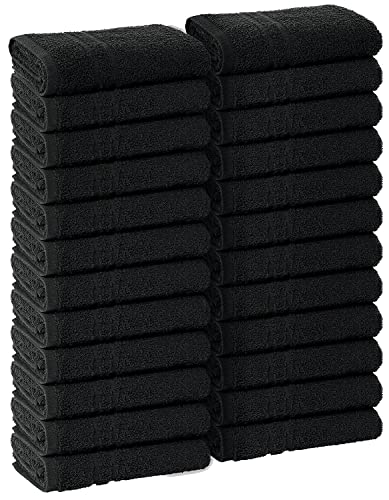 STF LINEN Hand Towels – (Pack of 24) Black Salon Towels - 100% Cotton Spa Towels – 16x27 inches Highly Absorbable Facial Towels Gym Towels Hair Towels and Face Towels Bulk Small Towels