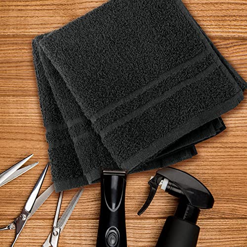 STF LINEN Hand Towels – (Pack of 24) Black Salon Towels - 100% Cotton Spa Towels – 16x27 inches Highly Absorbable Facial Towels Gym Towels Hair Towels and Face Towels Bulk Small Towels