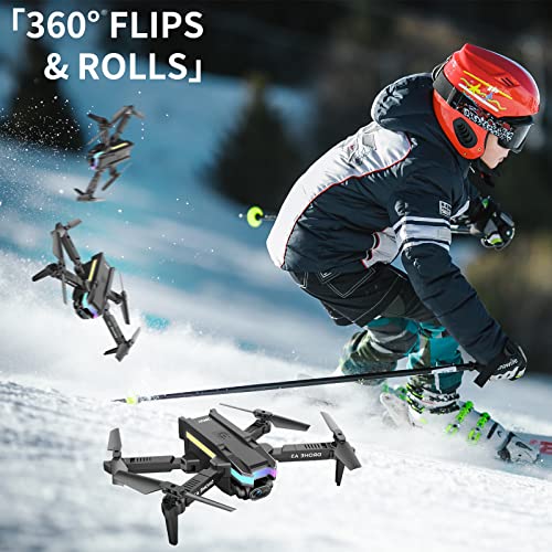 RiskOrb Mini LED Drone with 720P HD Dual Camera for Kids/Teens/Adults,360° Flips,Trajectory Flight,Hand Gesture Photo/Video,Toys Gifts for Boys Girls Beginners, A3 Foldable RC Quadcopter, 2 Batteries