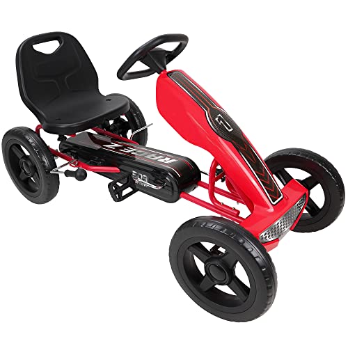 509 Crew Race Z Pedal Go Kart - Red - Kids, Sporty Graphics on The Front Fairing, Adjustable Bucket Seat, 4 Spoke Rims w/ 12' EVA Wheels, Sporty Steering Wheel, Kids Go Kart Ages 4+