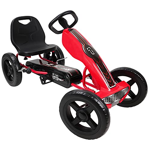 509 Crew Race Z Pedal Go Kart - Red - Kids, Sporty Graphics on The Front Fairing, Adjustable Bucket Seat, 4 Spoke Rims w/ 12' EVA Wheels, Sporty Steering Wheel, Kids Go Kart Ages 4+