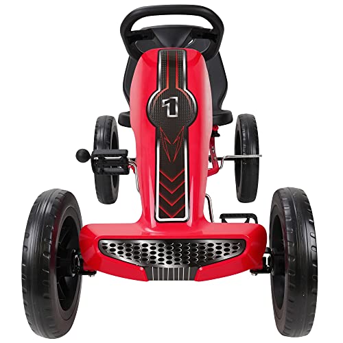 509 Crew Race Z Pedal Go Kart - Red - Kids, Sporty Graphics on The Front Fairing, Adjustable Bucket Seat, 4 Spoke Rims w/ 12' EVA Wheels, Sporty Steering Wheel, Kids Go Kart Ages 4+