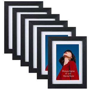 4x6 black picture frame set of 6, multi frames matted to display photos 4x6 with mat or 5x7 without mat for wall and tabletop